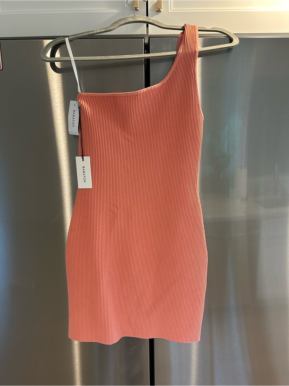 Aritzia Babaton One-Shoulder Coral Sculpt Knit Mini Dress